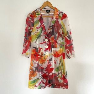 ML Collections Art to Wear Bold Floral Mesh Long Line Jacket Size EU40 US6-Small